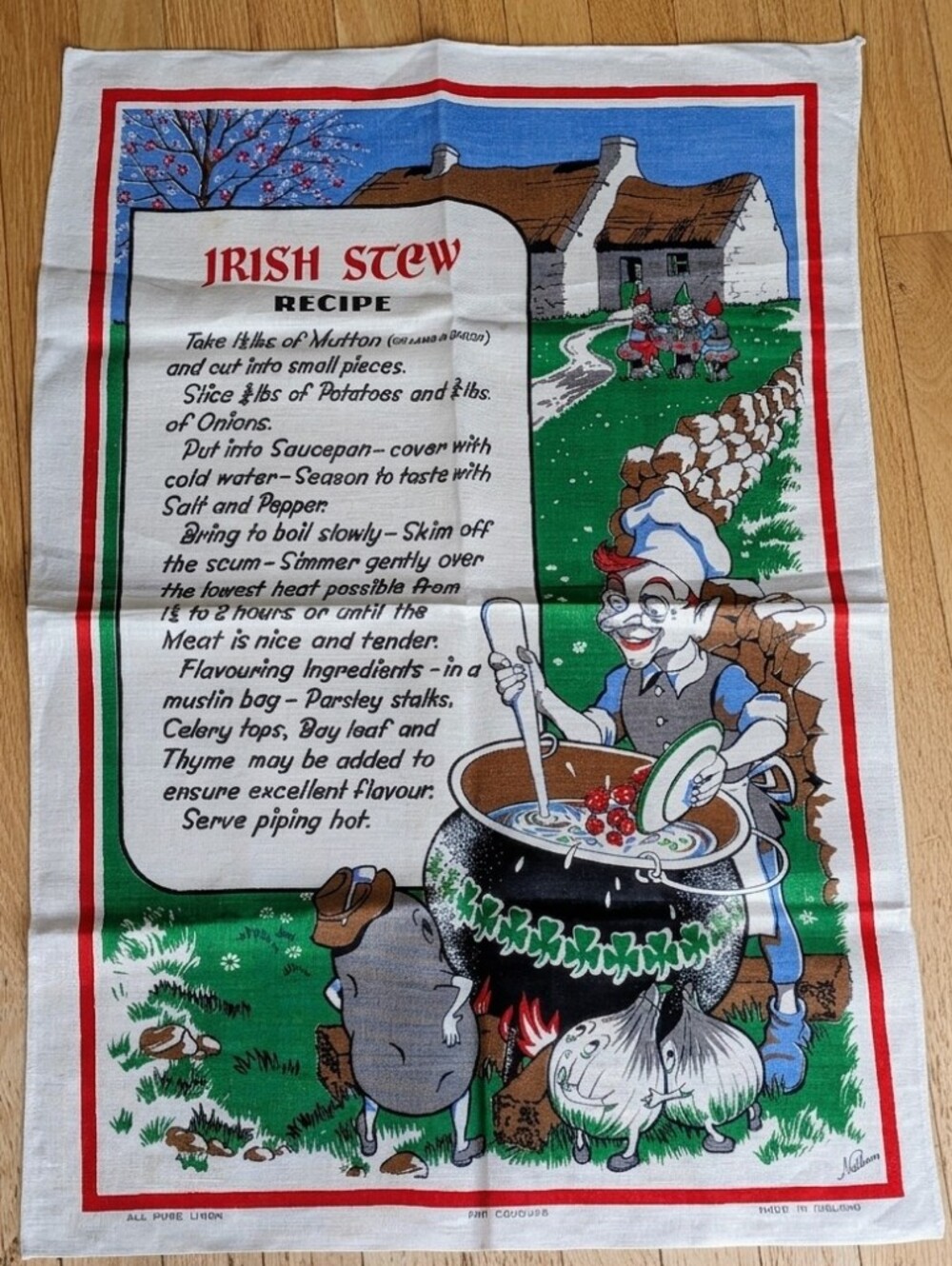 Vintage Nelson Pure Linen Irish Stew Recipe Tea Towel Ireland